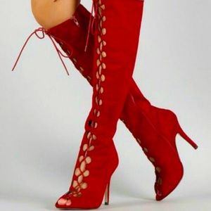Peep Toe Corset Lace Suede Boots